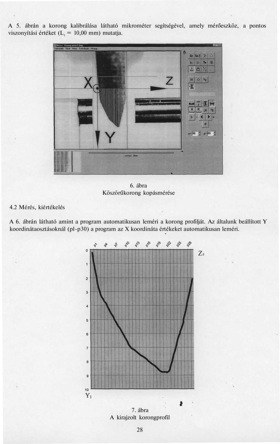 ábrán látható amint a program automatikusan leméri a korong profilját.