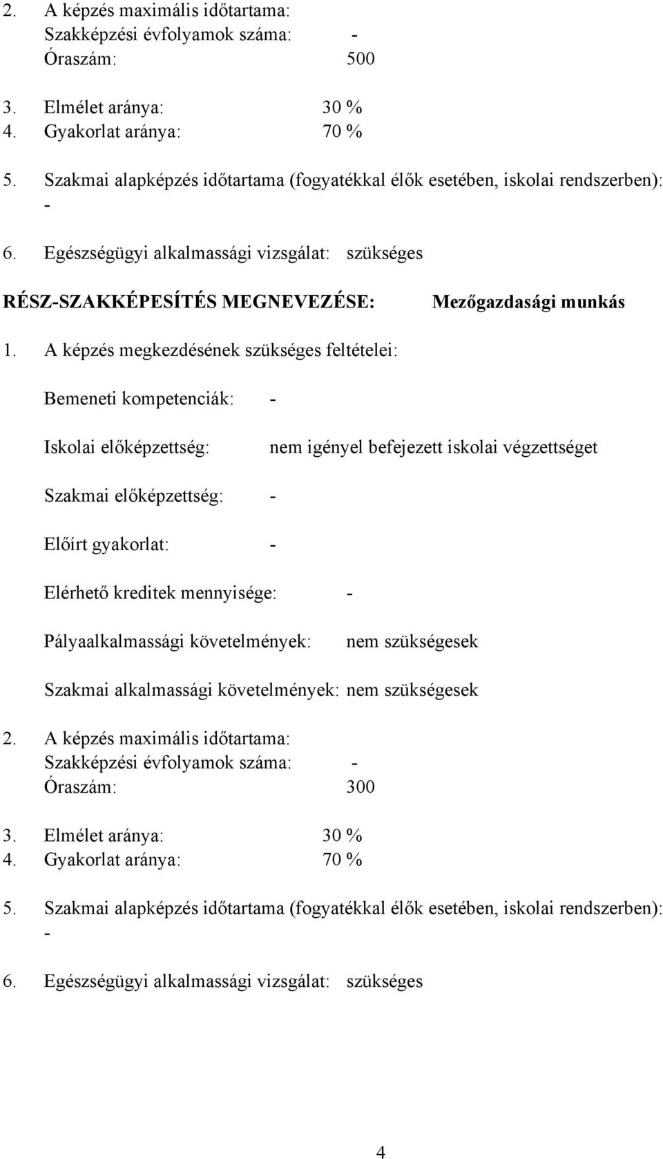 A képzés megkezdésének szükséges feltételei: emeneti kompetenciák: Iskolai előképzettség: Szakmai előképzettség: Előírt gyakorlat: - nem igényel befejezett iskolai végzettséget - - Elérhető kreditek