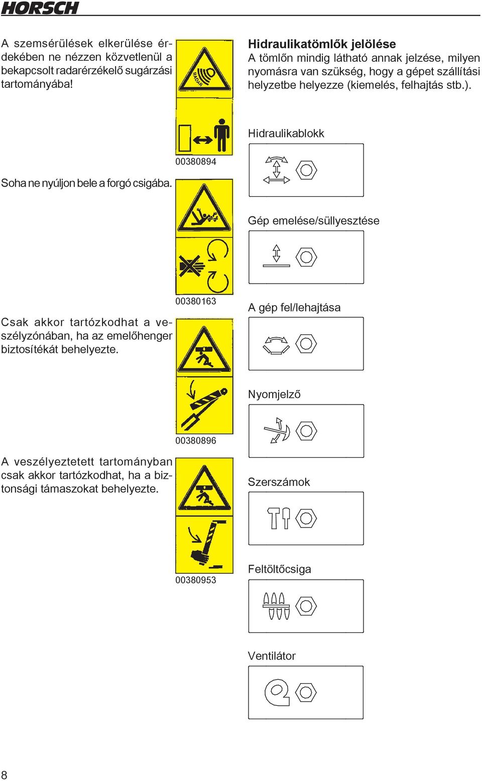 00110683 00110684 Hidraulikablokk 00380894 Soha ne nyúljon bele a forgó csigába.