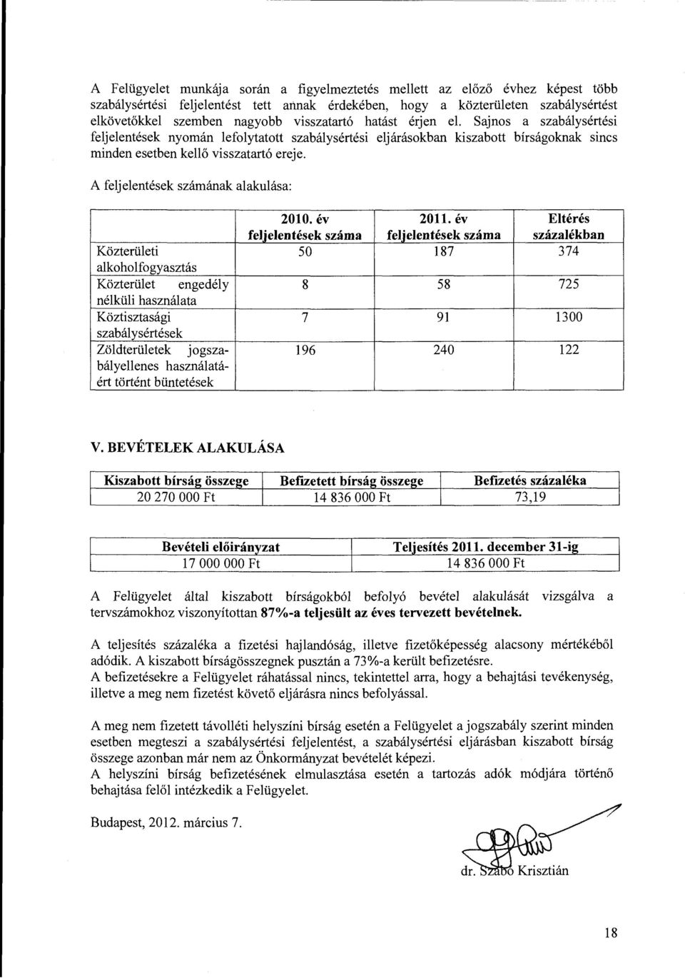 A feljelentések számának alakulása: 2010.év 2011.