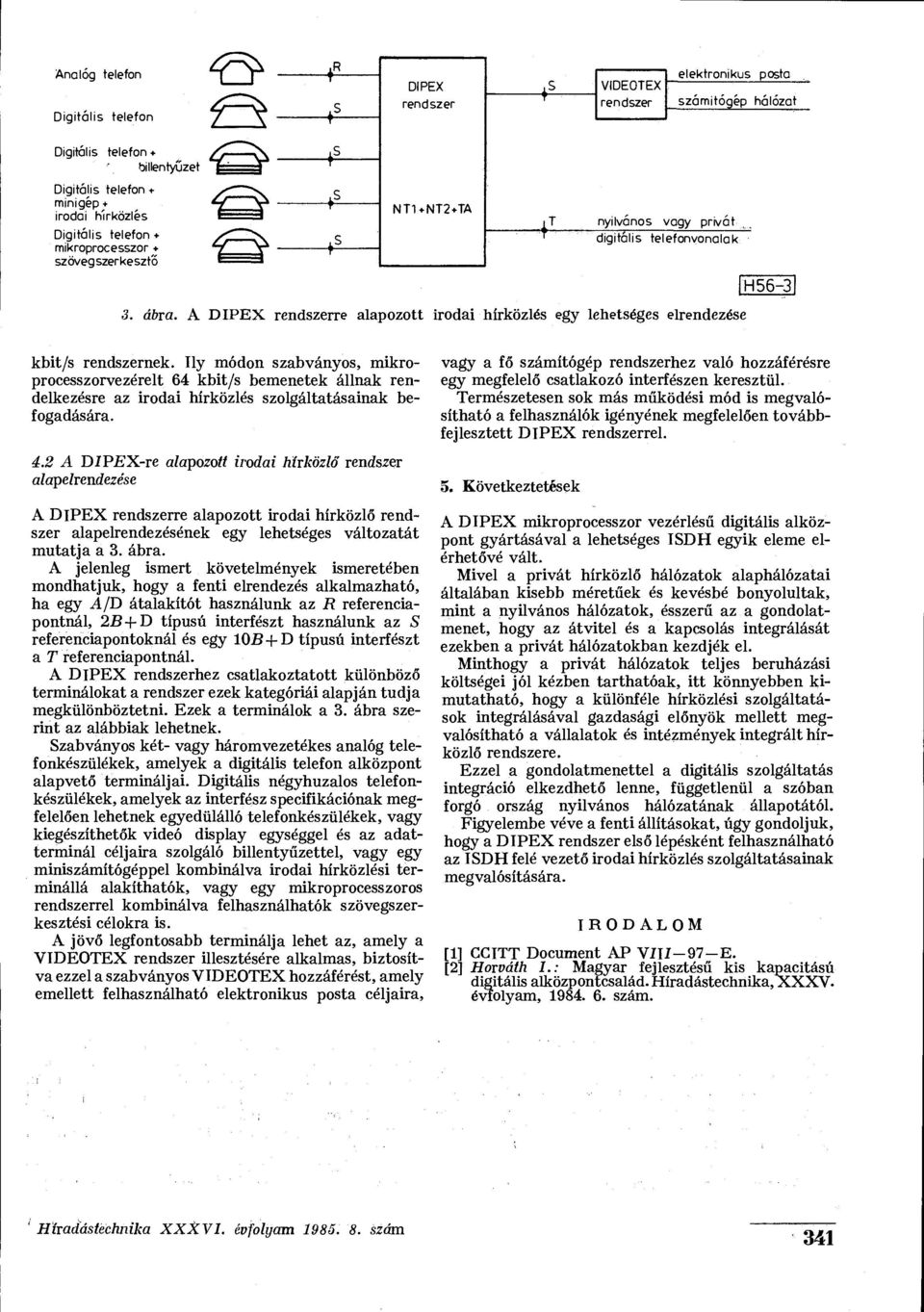 A DIPEX rendszerre alapozott irodai hírközlés egy lehetséges elrendezése H56-3 kbit/s rendszernek.