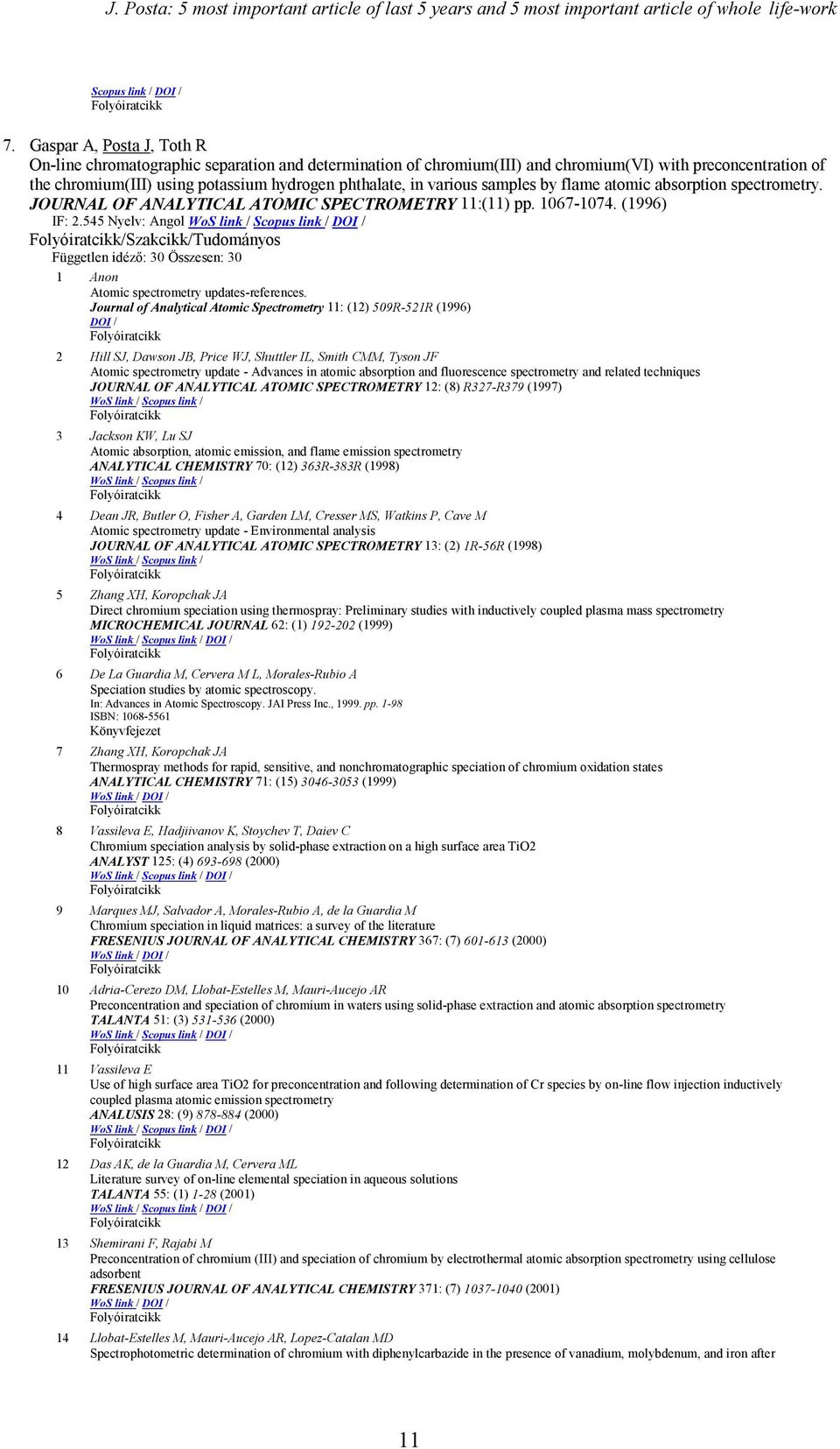 various samples by flame atomic absorption spectrometry. JOURNAL OF ANALYTICAL ATOMIC SPECTROMETRY 11:(11) pp. 1067-1074. (1996) IF: 2.