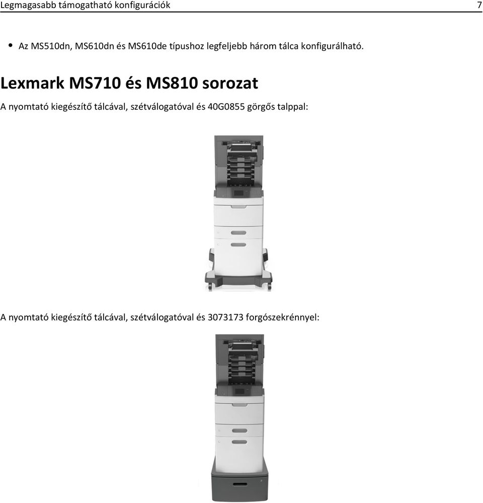 Lexmark MS710 és MS810 sorozat A nyomtató kiegészítő tálcával,