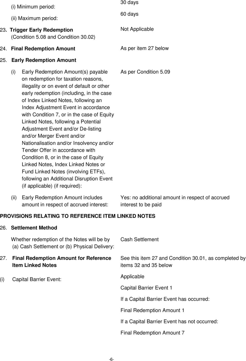 Notes, following an Index Adjustment Event in accordance with Condition 7, or in the case of Equity Linked Notes, following a Potential Adjustment Event and/or De-listing and/or Merger Event and/or