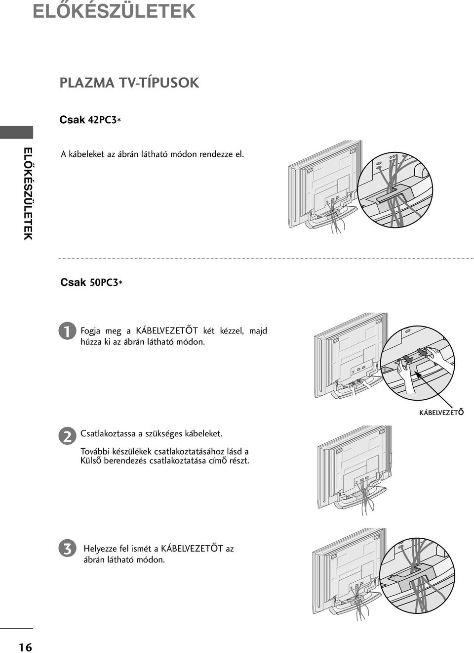 Csak 50PC* Fogja meg a KÁBELVEZET T két kézzel, majd húzza ki az ábrán látható módon.