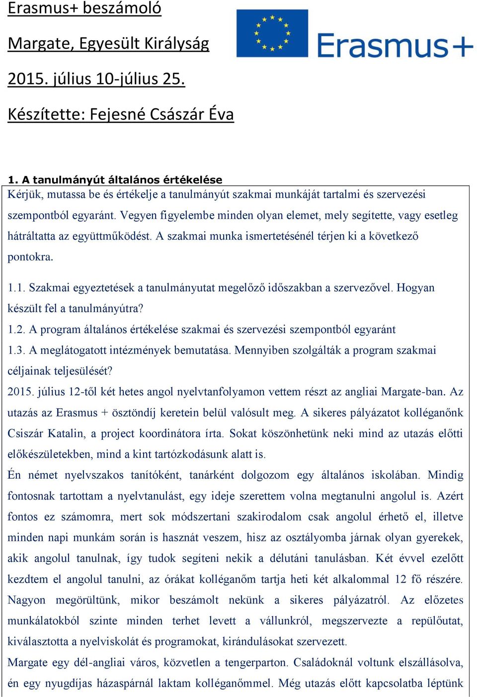 Vegyen figyelembe minden olyan elemet, mely segítette, vagy esetleg hátráltatta az együttműködést. A szakmai munka ismertetésénél térjen ki a következő pontokra. 1.