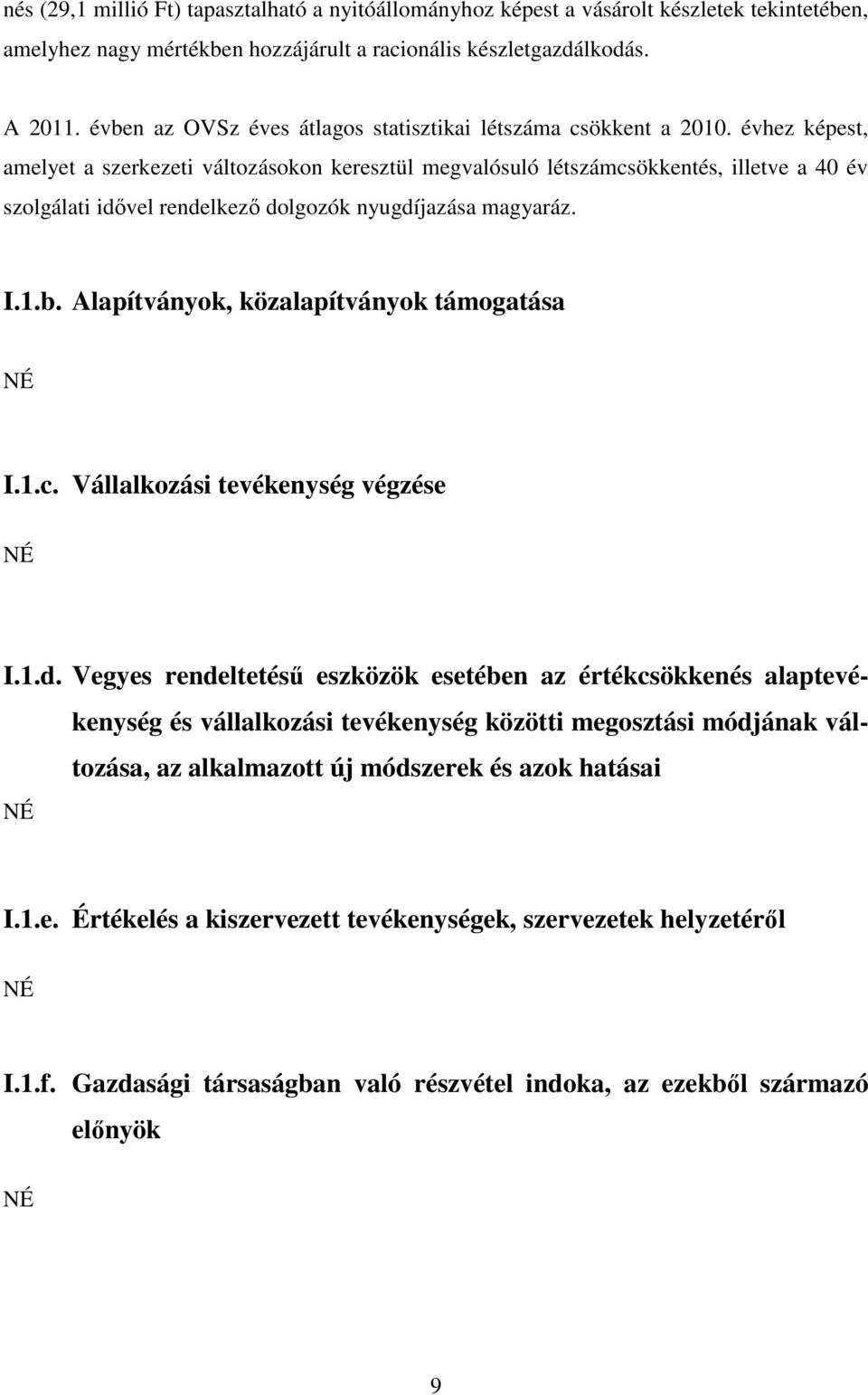 évhez képest, amelyet a szerkezeti változásokon keresztül megvalósuló létszámcsökkentés, illetve a 40 év szolgálati idővel rendelkező dolgozók nyugdíjazása magyaráz. I.1.b.