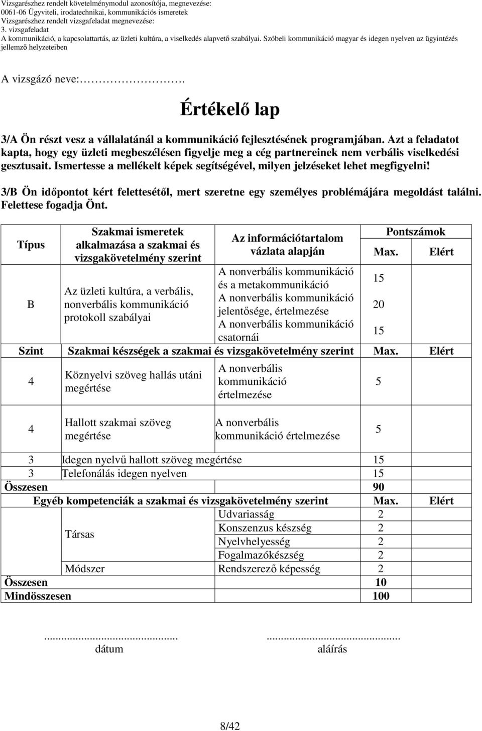 Ismertesse a mellékelt képek segítségével, milyen jelzéseket lehet megfigyelni! 3/B Ön idıpontot kért felettesétıl, mert szeretne egy személyes problémájára megoldást találni. Felettese fogadja Önt.