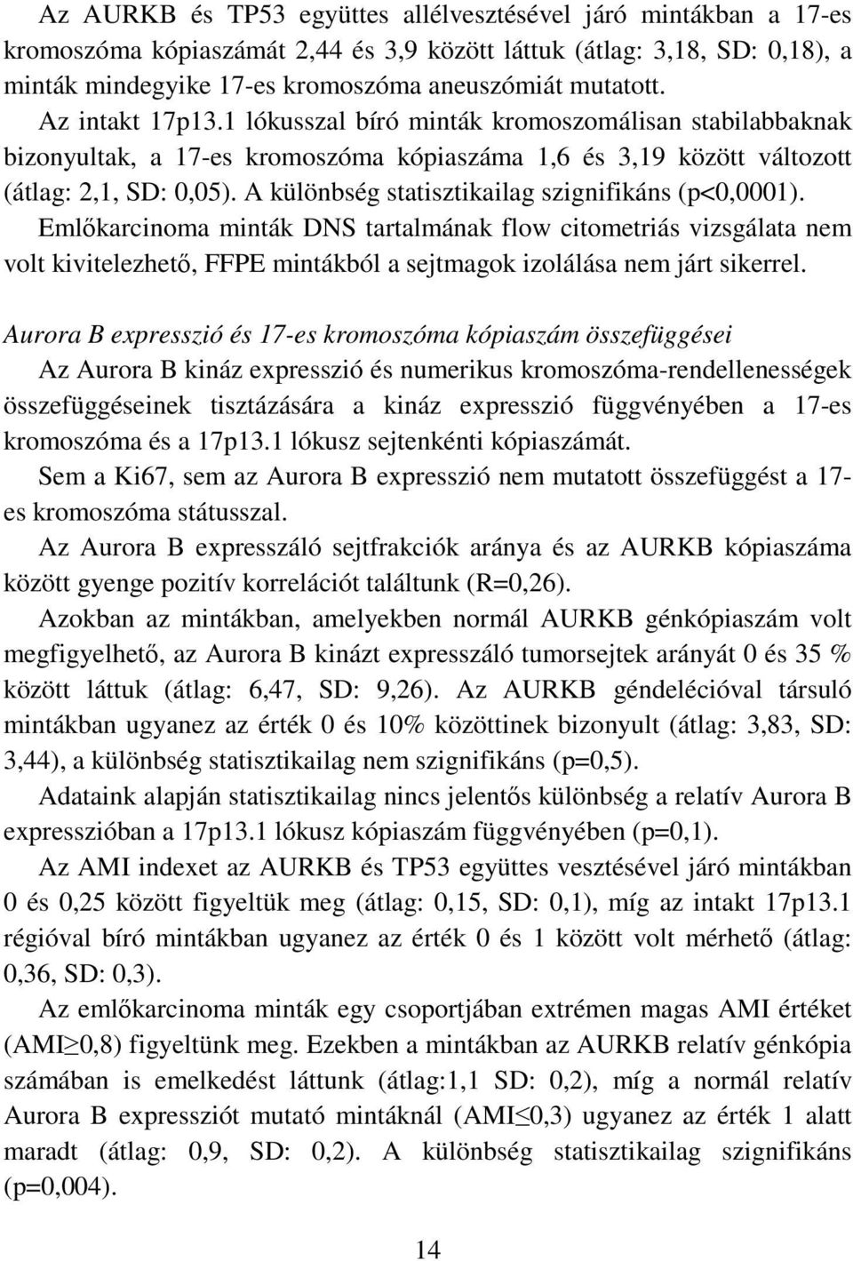 A különbség statisztikailag szignifikáns (p<0,0001). Emlőkarcinoma minták DNS tartalmának flow citometriás vizsgálata nem volt kivitelezhető, FFPE mintákból a sejtmagok izolálása nem járt sikerrel.