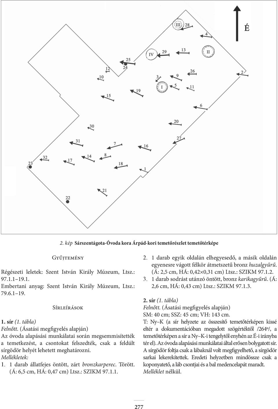 (Ásatási megfigyelés alapján) Az óvoda alapásási munkálatai során megsemmisítették a temetkezést, a csontokat felszedték, csak a feldúlt sírgödör helyét lehetett meghatározni. 1.