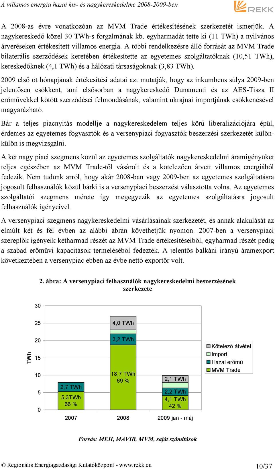 A többi rendelkezésre álló forrását az MVM Trade bilaterális szerzıdések keretében értékesítette az egyetemes szolgáltatóknak (10,51 TWh), kereskedıknek (4,1 TWh) és a hálózati társaságoknak (3,83