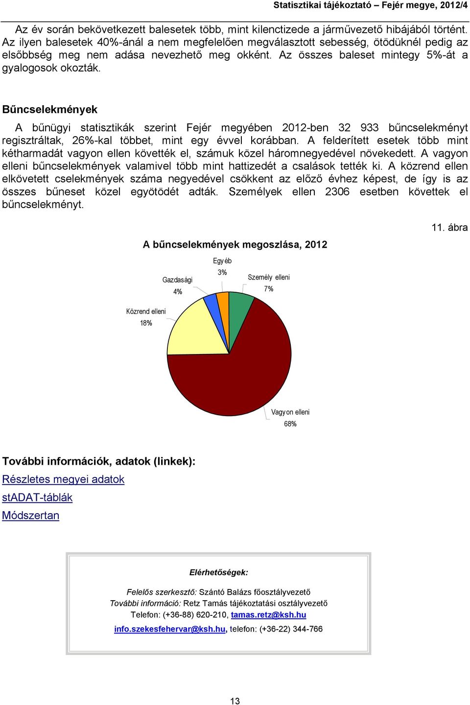 Bűncselekmények A bűnügyi statisztikák szerint Fejér megyében 212-ben 32 933 bűncselekményt regisztráltak, 26%-kal többet, mint egy évvel korábban.