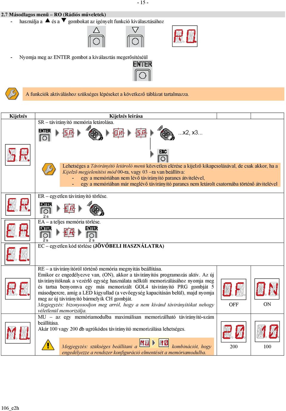 lépéseket a következő táblázat tartalmazza. Kijelzés SR távirányító memória letárolása.