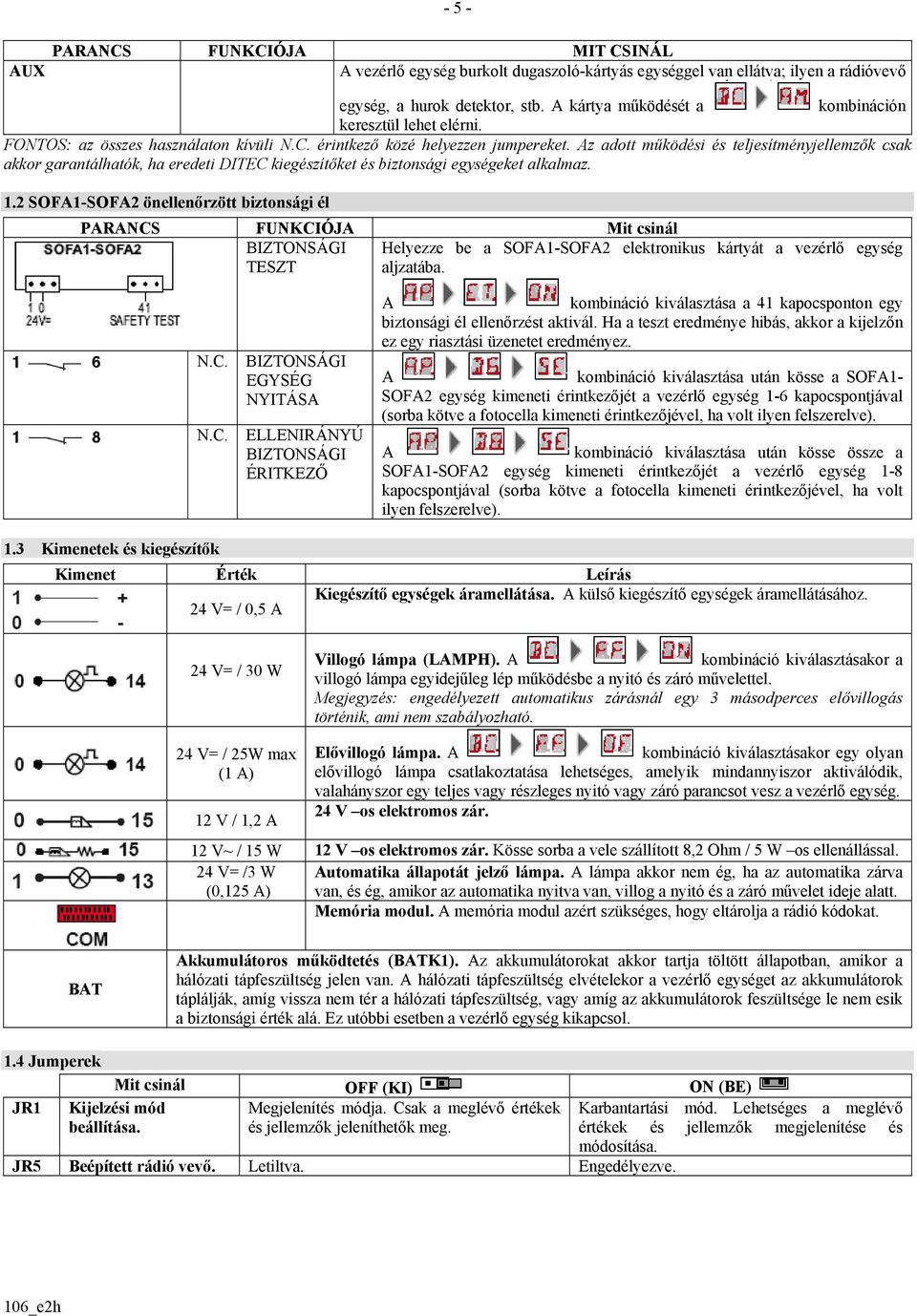 Az adott működési és teljesítményjellemzők csak akkor garantálhatók, ha eredeti DITEC kiegészítőket és biztonsági egységeket alkalmaz. 1.