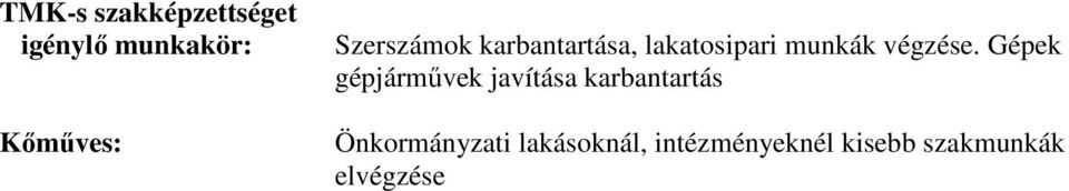 Gépek gépjármővek javítása karbantartás Önkormányzati