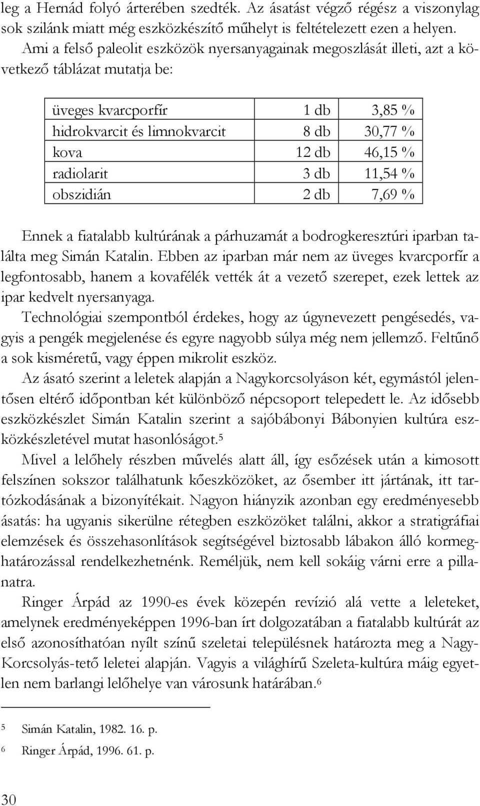 radiolarit 3 db 11,54 % obszidián 2 db 7,69 % Ennek a fiatalabb kultúrának a párhuzamát a bodrogkeresztúri iparban találta meg Simán Katalin.