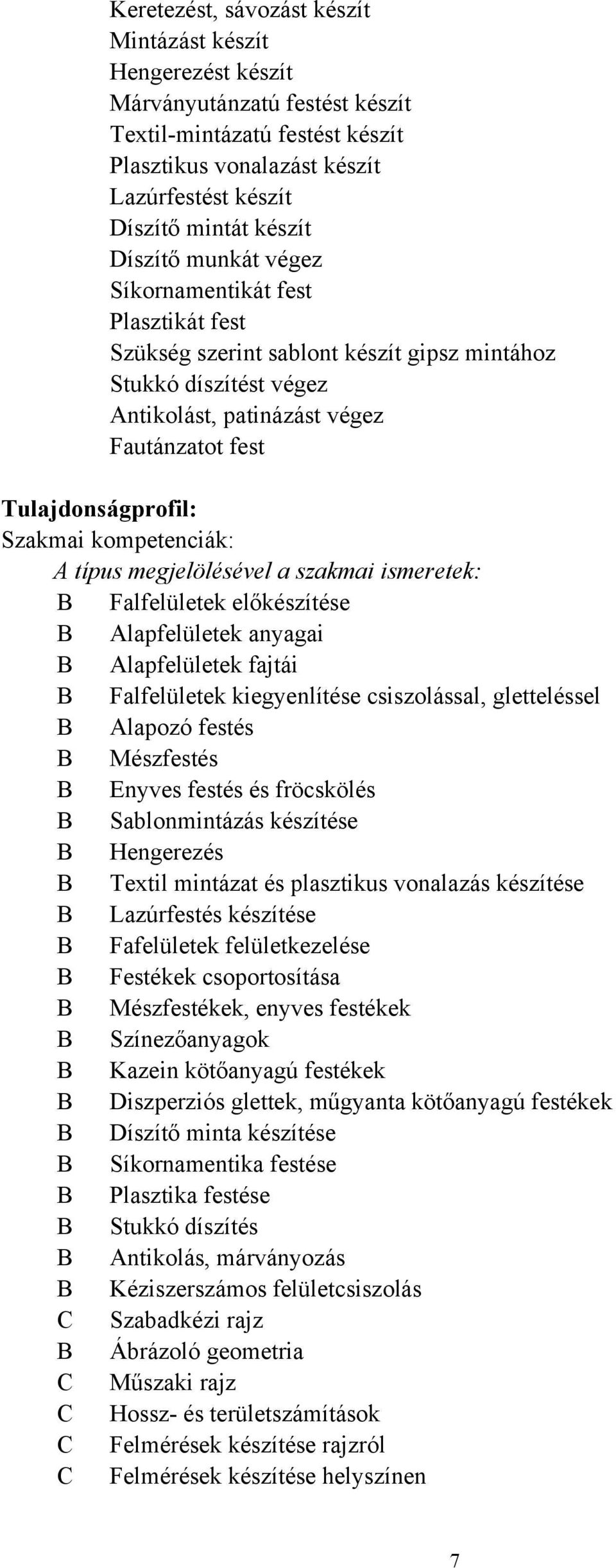 kompetenciák: A típus megjelölésével a szakmai ismeretek: B Falfelületek előkészítése B Alapfelületek anyagai B Alapfelületek fajtái B Falfelületek kiegyenlítése csiszolással, gletteléssel B Alapozó