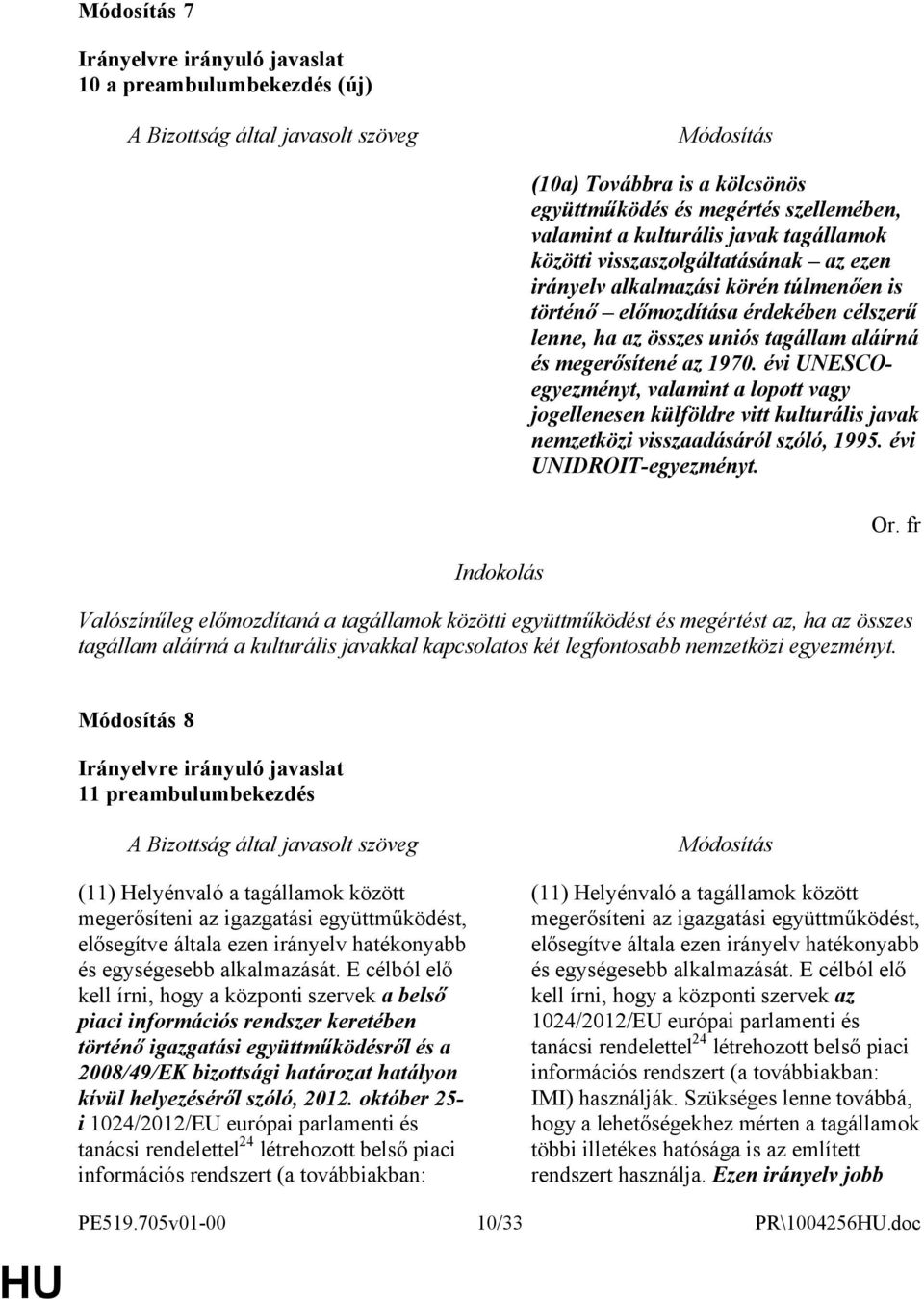 évi UNESCOegyezményt, valamint a lopott vagy jogellenesen külföldre vitt kulturális javak nemzetközi visszaadásáról szóló, 1995. évi UNIDROIT-egyezményt.