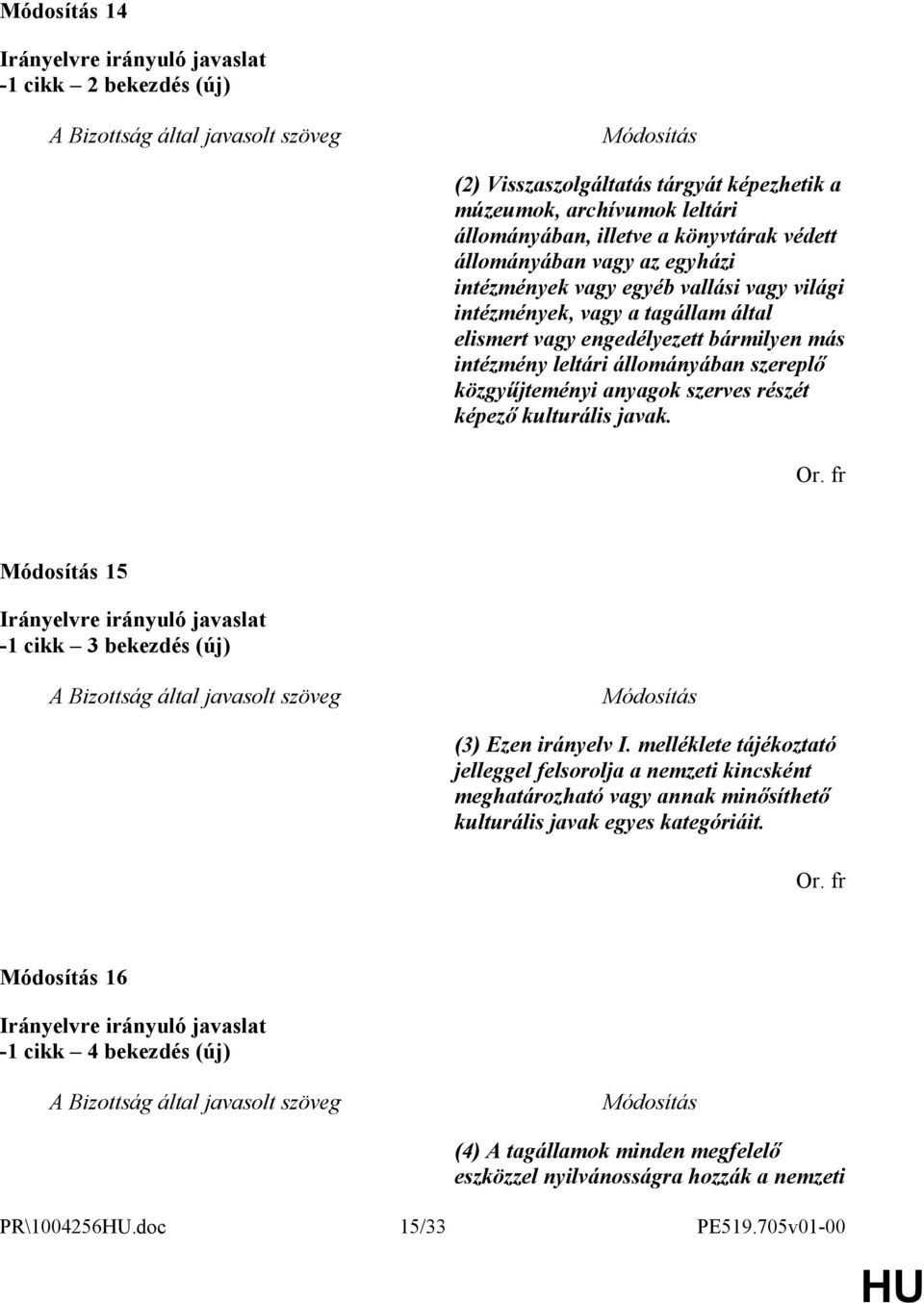 anyagok szerves részét képező kulturális javak. 15-1 cikk 3 bekezdés (új) (3) Ezen irányelv I.