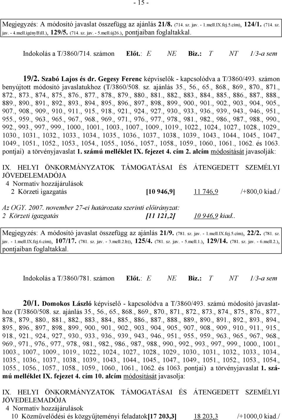 számon benyújtott módosító javaslatukhoz (T/3860/508. sz. ajánlás 35., 56., 65., 868., 869., 870., 871., 872., 873., 874., 875., 876., 877., 878., 879., 880., 881., 882., 883., 884., 885., 886., 887.