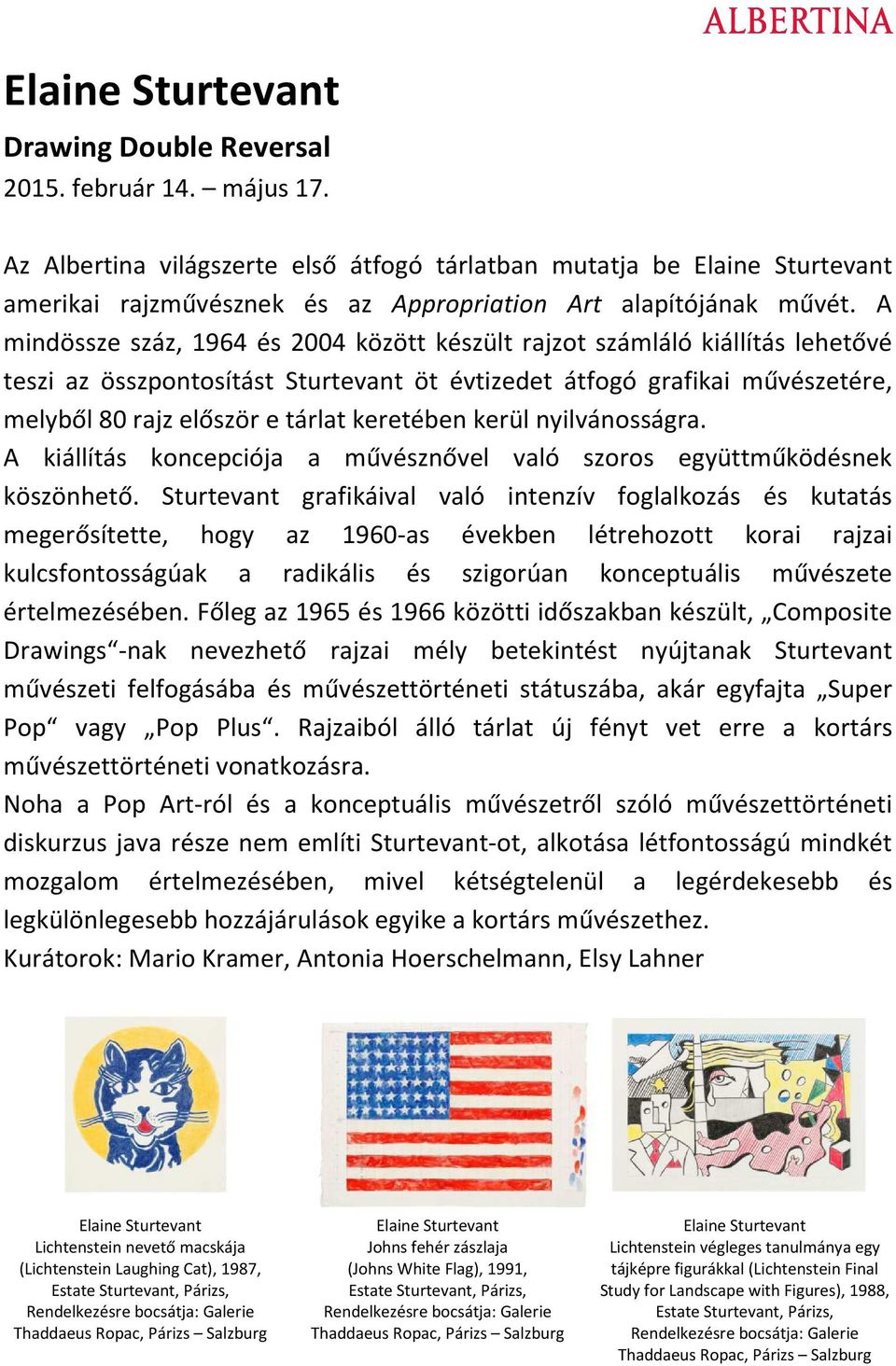 A mindössze száz, 1964 és 2004 között készült rajzot számláló kiállítás lehetővé teszi az összpontosítást Sturtevant öt évtizedet átfogó grafikai művészetére, melyből 80 rajz először e tárlat