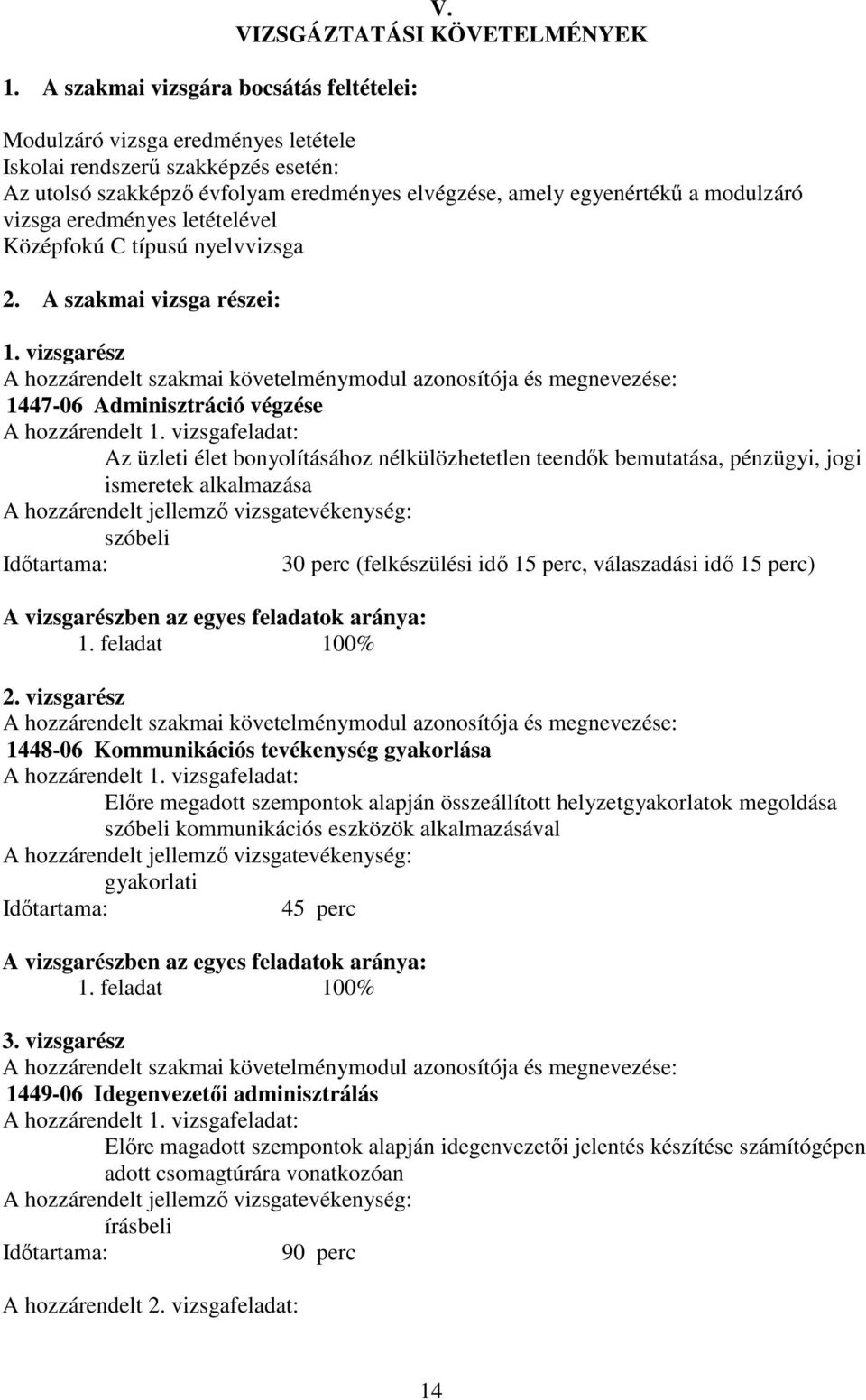 eredményes letételével Középfokú C típusú nyelvvizsga 2. A szakmai vizsga részei: 1.