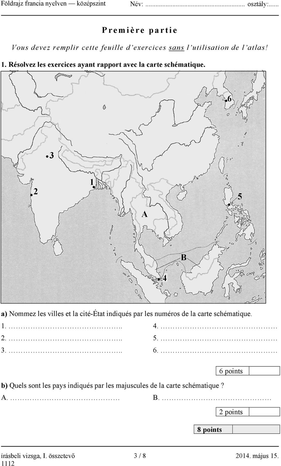 a) Nommez les villes et la cité-état indiqués par les numéros de la carte schématique. 1... 4. 2... 5. 3... 6.