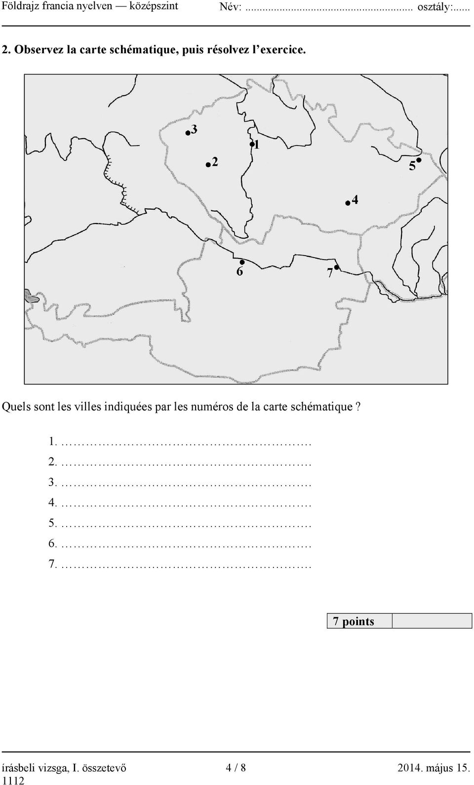 Quels sont les villes indiquées par les numéros de la