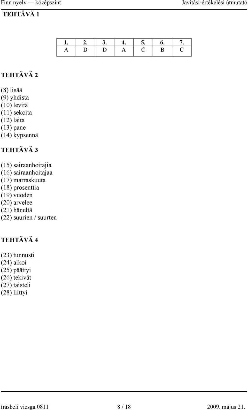 kypsennä TEHTÄVÄ 3 (15) sairaanhoitajia (16) sairaanhoitajaa (17) marraskuuta (18) prosenttia (19)