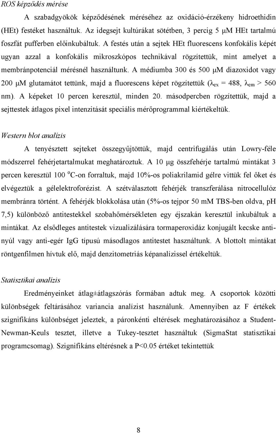 A festés után a sejtek HEt fluorescens konfokális képét ugyan azzal a konfokális mikroszkópos technikával rögzítettük, mint amelyet a membránpotenciál mérésnél használtunk.