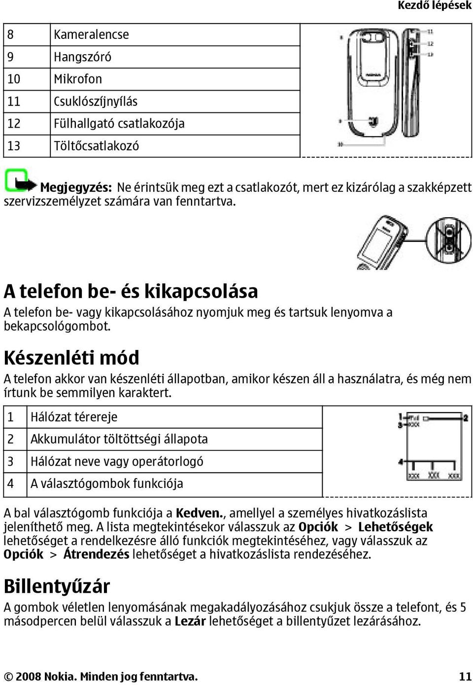 Készenléti mód A telefon akkor van készenléti állapotban, amikor készen áll a használatra, és még nem írtunk be semmilyen karaktert.