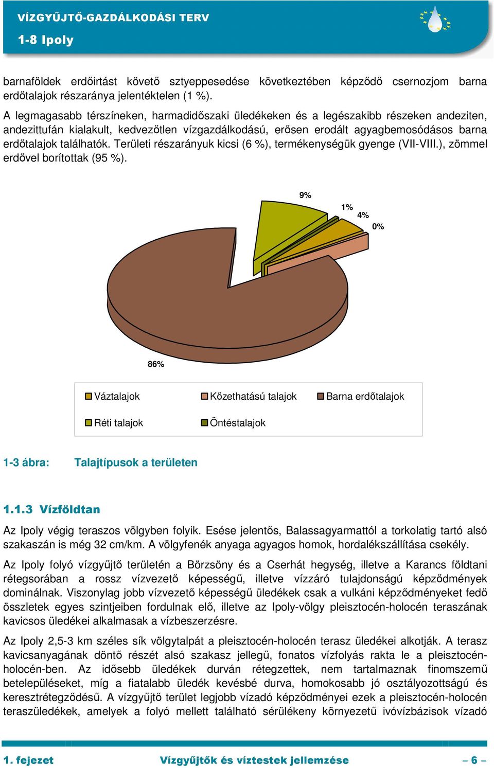 találhatók. Területi részarányuk kicsi (6 %), termékenységük gyenge (VII-VIII.), zömmel erdıvel borítottak (95 %).