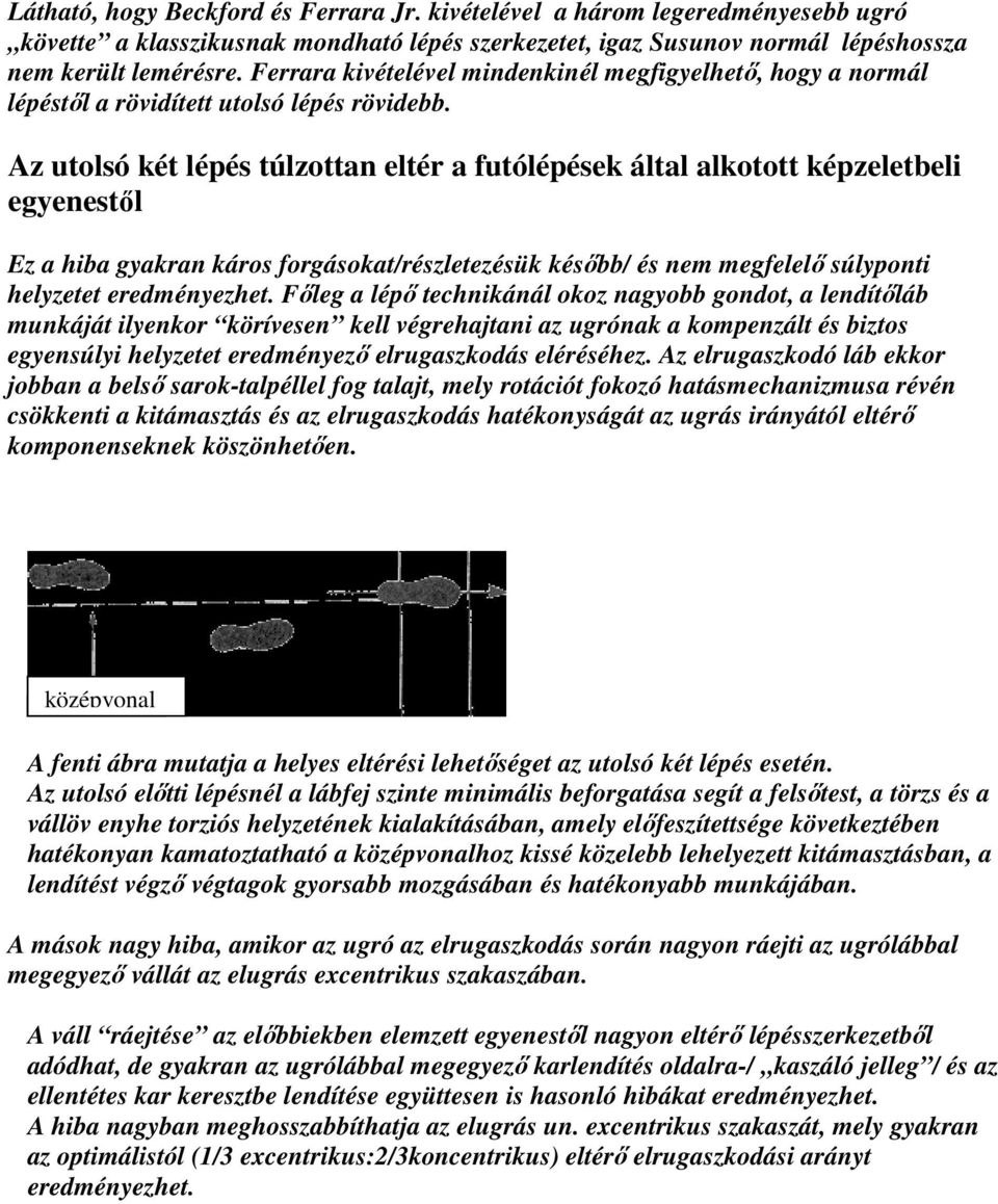 Az utolsó két lépés túlzottan eltér a futólépések által alkotott képzeletbeli egyenestıl Ez a hiba gyakran káros forgásokat/részletezésük késıbb/ és nem megfelelı súlyponti helyzetet eredményezhet.