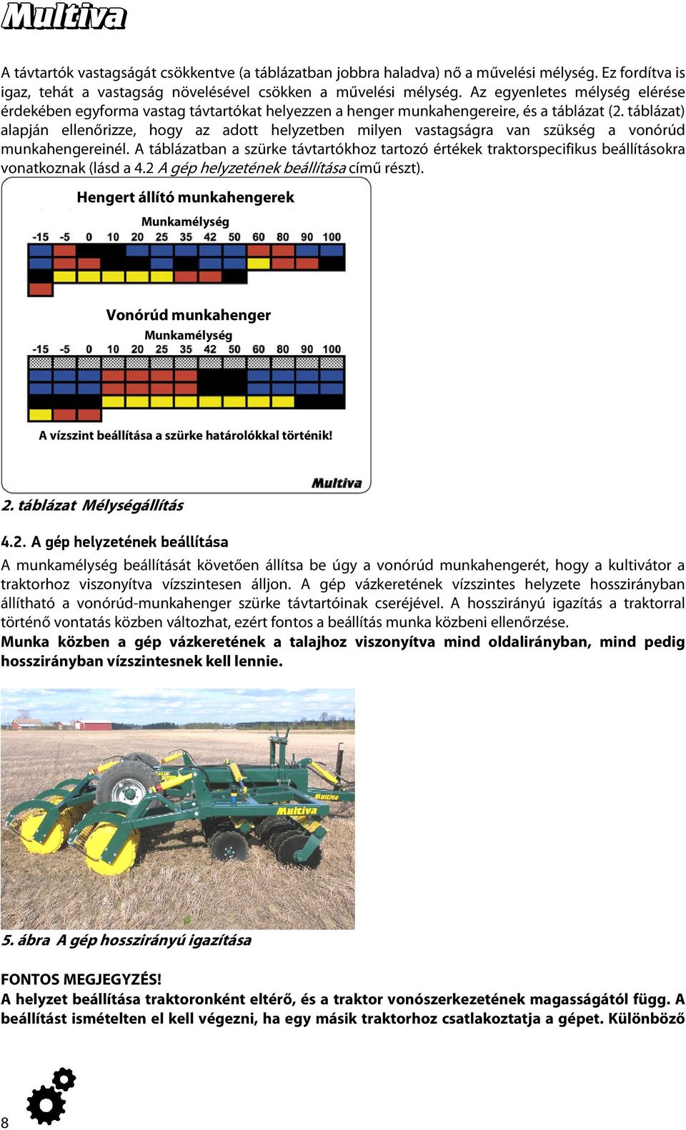 táblázat) alapján ellenőrizze, hogy az adott helyzetben milyen vastagságra van szükség a vonórúd munkahengereinél.