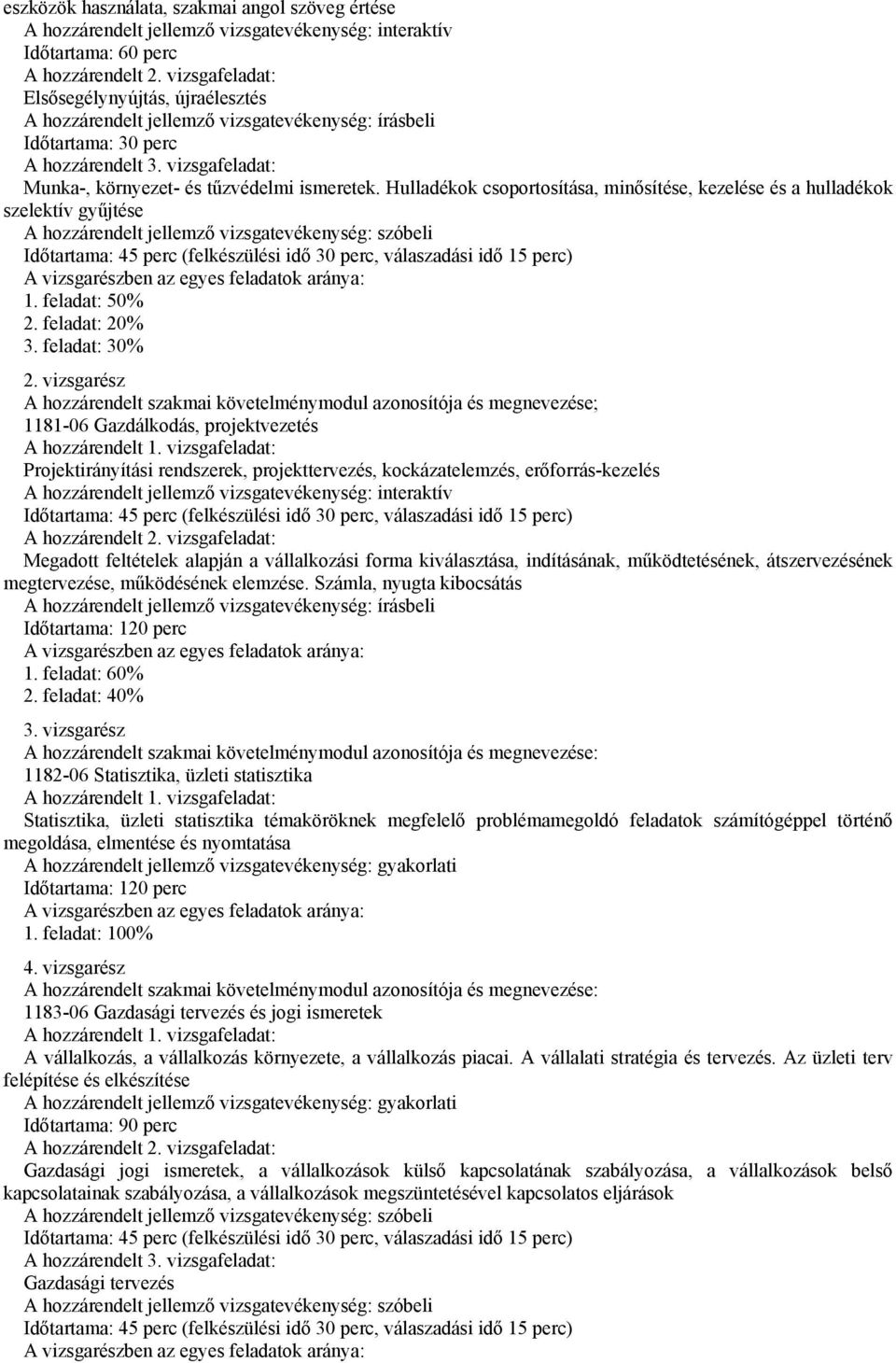 Hulladékok csoportosítása, minősítése, kezelése és a hulladékok szelektív gyűjtése 1. feladat: 50% 2. feladat: 20% 3. feladat: 30% 2.