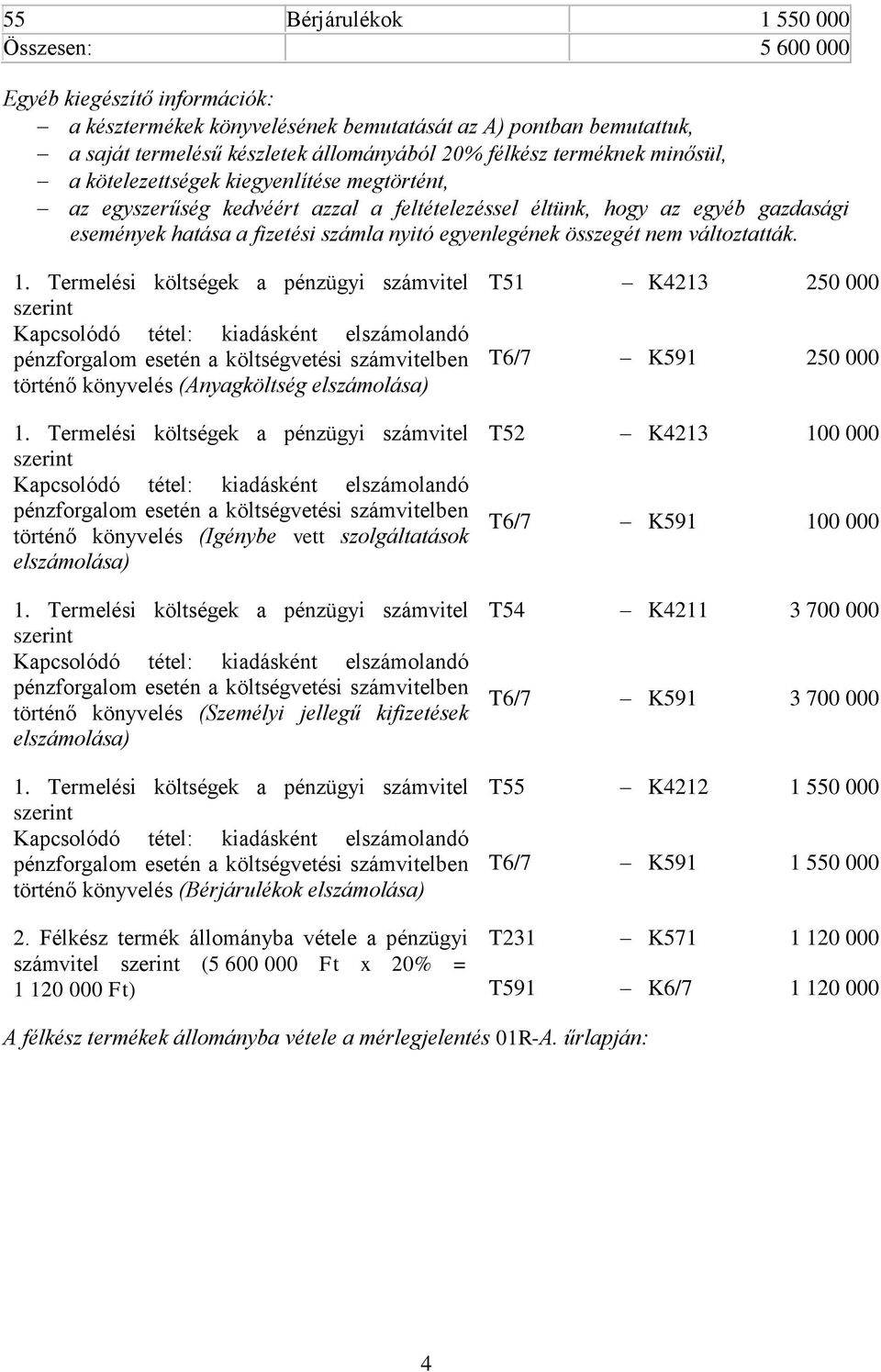 Termelési költségek pénzügyi számvitel történő könyvelés (Anygköltség elszámolás) 1. Termelési költségek pénzügyi számvitel történő könyvelés (Igénybe vett szolgálttások elszámolás) 1.