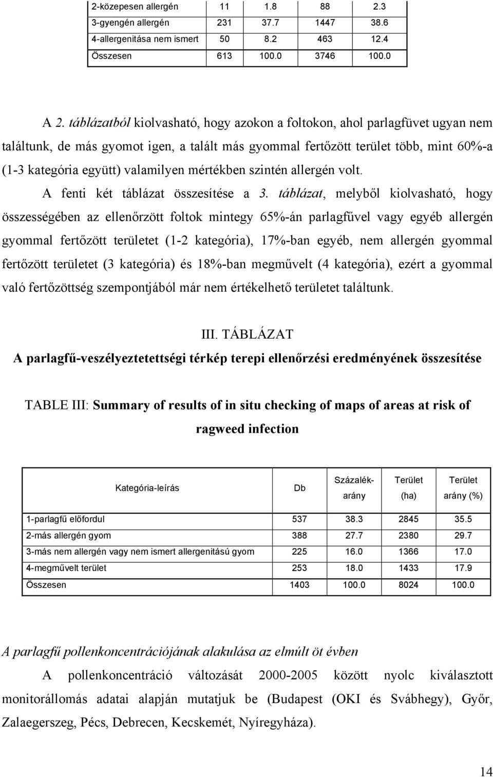 mértékben szintén allergén volt. A fenti két táblázat összesítése a 3.