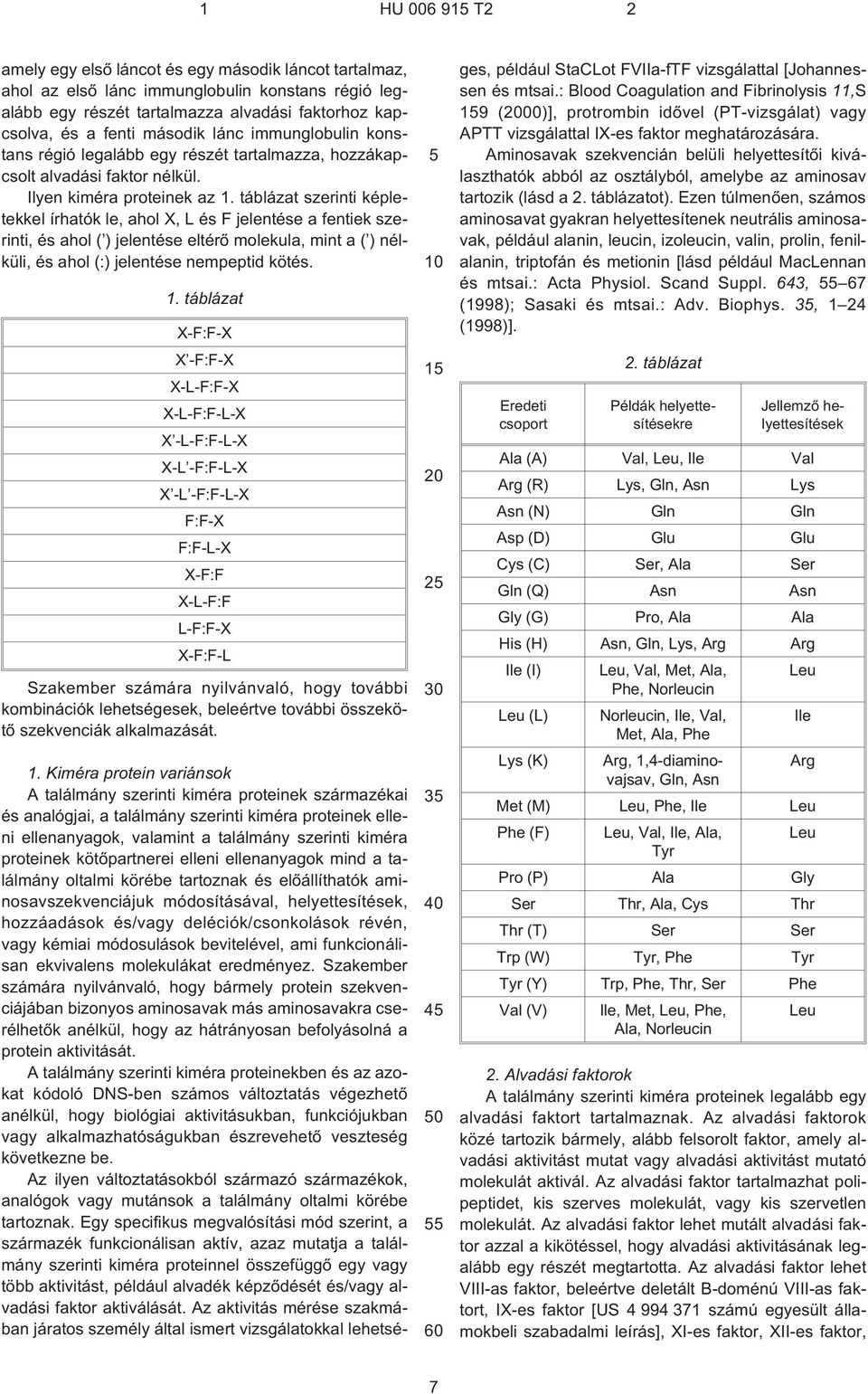 táblázat szerinti képletekkel írhatók le, ahol X, L és F jelentése a fentiek szerinti, és ahol ( ) jelentése eltérõ molekula, mint a ( ) nélküli, és ahol (:) jelentése nempeptid kötés. 1.