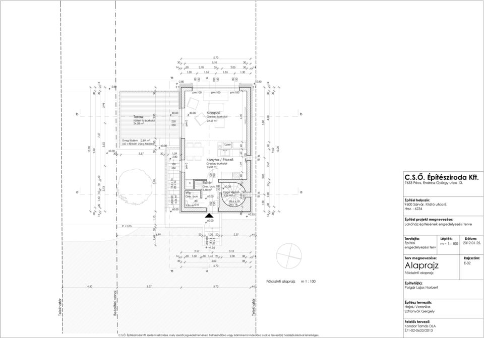 Kültéri f urkolt 24,58 m 2 Nppli Greslp urkolt 22,59 m 2 Üveg födém 2,89 m 2 (60 x 80 izt. üveg tálák) Tűztér 30 3,5 30 1,09 Konyh / Étkező Greslp urkolt 15,05 m 2 41 81 4,56 m 2 H Wc Gres.