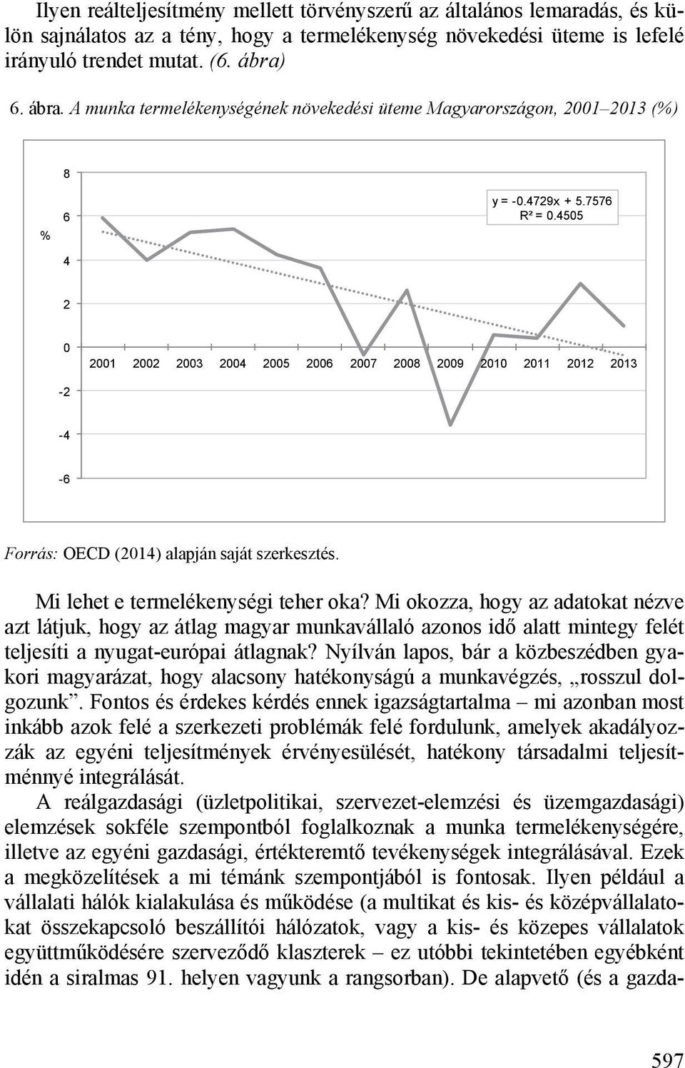 455 2-2 21 22 23 24 25 26 27 28 29 21 211 212 213-4 -6 Forrás: OECD (214) alapján saját szerkesztés. Mi lehet e termelékenységi teher oka?