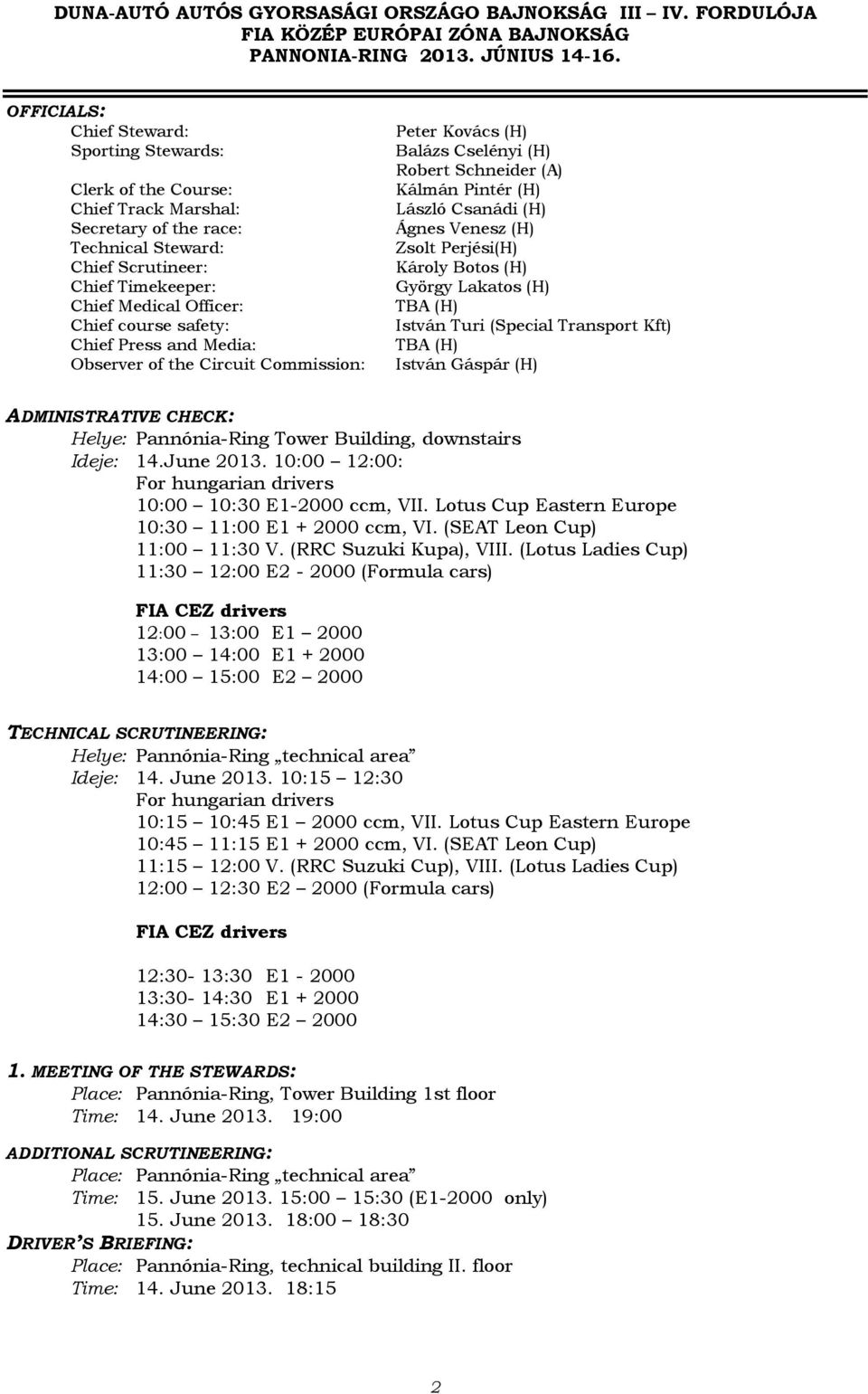 safety: Chief Press and Media: Observer of the Circuit Commission: Peter Kovács (H) Balázs Cselényi (H) obert chneider (A) Kálmán Pintér (H) László Csanádi (H) Ágnes Venesz (H) Zsolt Perjési(H)