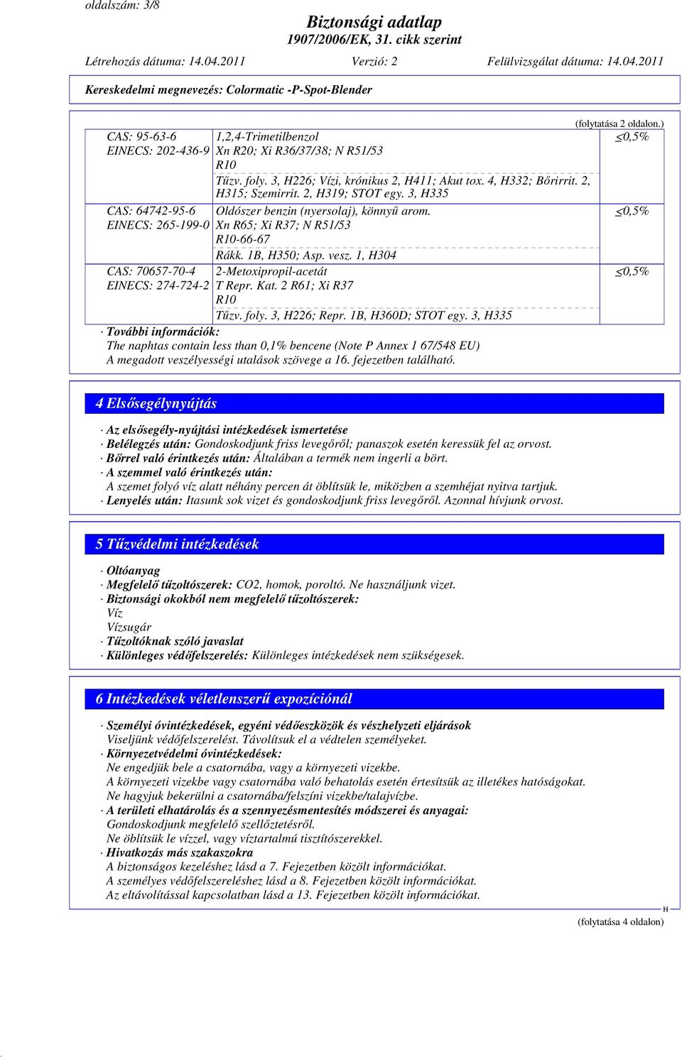 vesz. 1, 304 2-Metoxipropil-acetát T Repr. Kat. 2 R61; Xi R37 R10 Tűzv. foly. 3, 226; Repr. 1B, 360D; STOT egy.