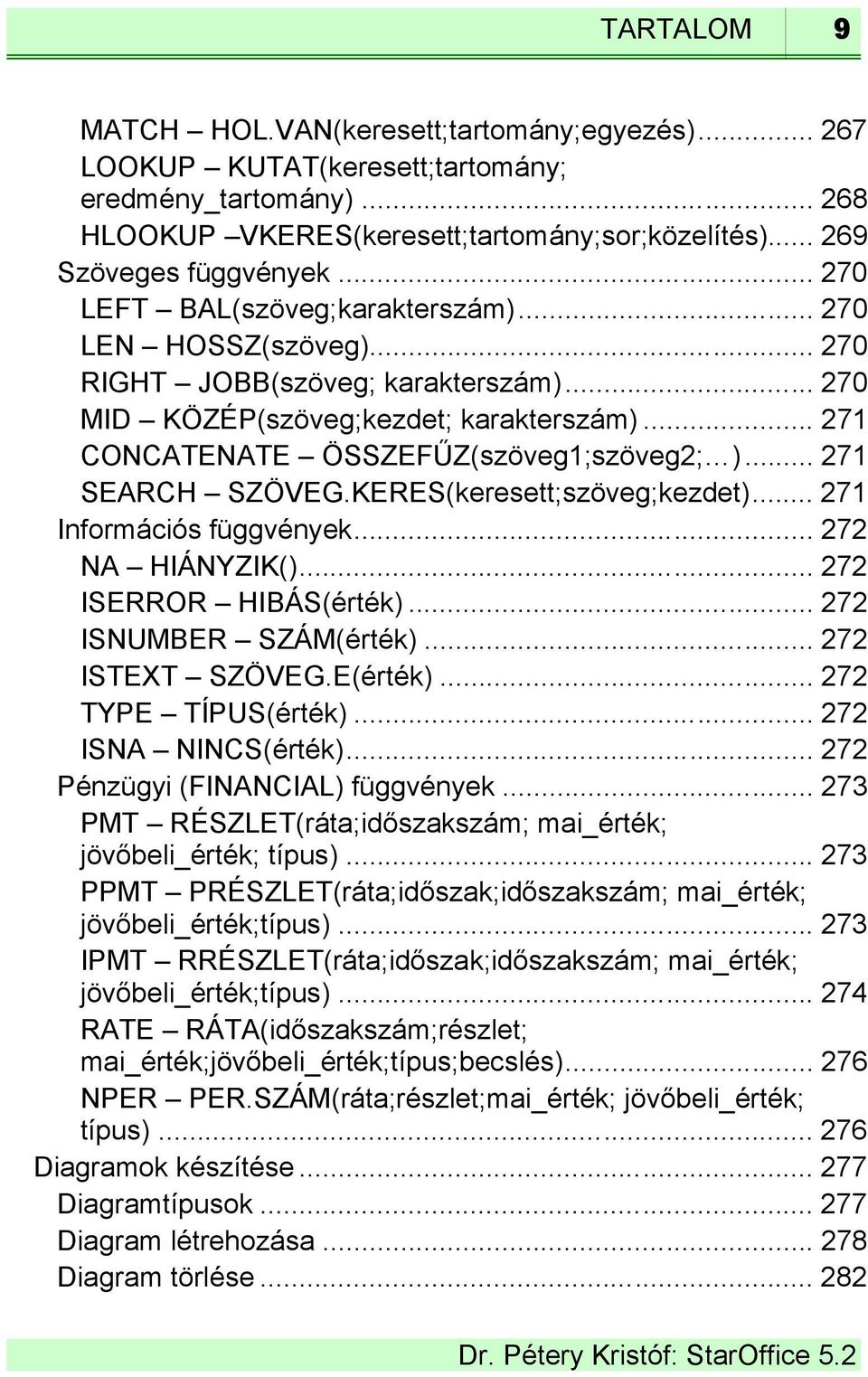 .. 271 SEARCH SZÖVEG.KERES(keresett;szöveg;kezdet)... 271 Információs függvények... 272 NA HIÁNYZIK()... 272 ISERROR HIBÁS(érték)... 272 ISNUMBER SZÁM(érték)... 272 ISTEXT SZÖVEG.E(érték).