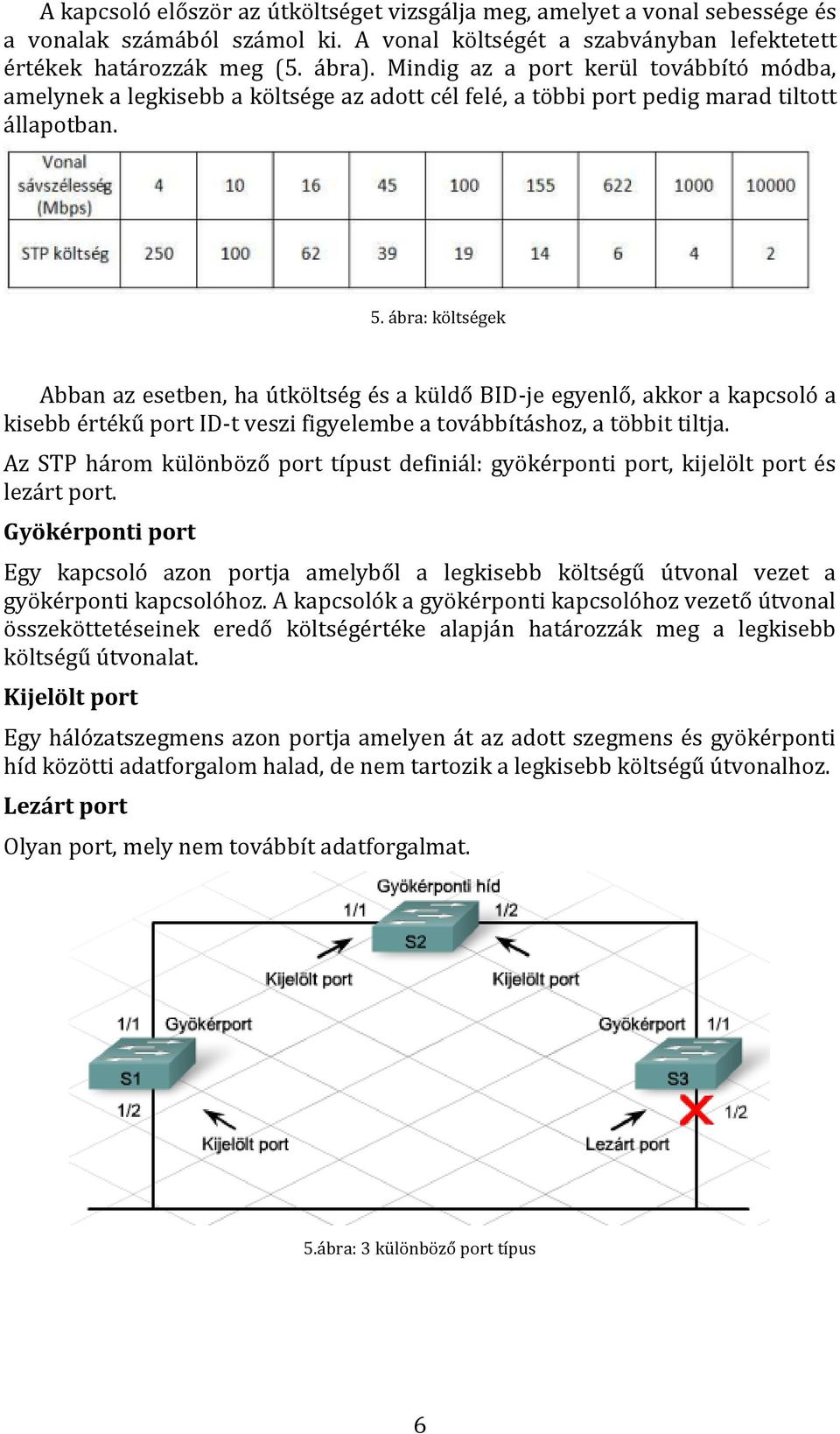 ábra: költségek Abban az esetben, ha útköltség és a küldő BID-je egyenlő, akkor a kapcsoló a kisebb értékű port ID-t veszi figyelembe a továbbításhoz, a többit tiltja.