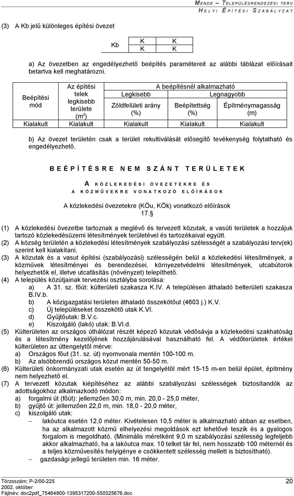 Kialakult b) Az övezet területén csak a terület rekultiválását elősegítő tevékenység folytatható és engedélyezhető.