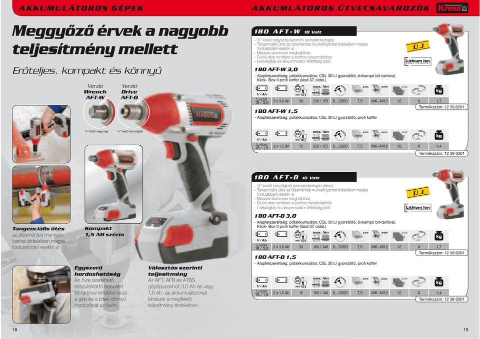 akkummulátor töltöttség jelző 180 AFT-W 3,0 Alapfelszereltség: pótakkumulátor, CSL 30 LI gyorstöltő, ővkampó bit-tartóval, Klick- Box II profi koffer (lásd 37. oldal.