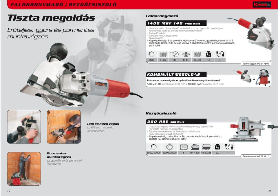 befogó karima, 1 db kitörőszerszám, porelszívó csatlakozó, profi-koffer 7500 0...35 140 M 14 10...30 3,7 4 Termékszám:06 Codice.