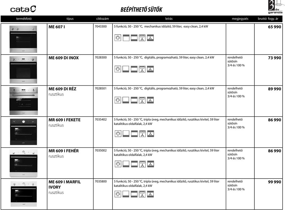 MR 609 I FEKETE rusztikus 7035402 5 funkció, 50-250 C, tripla üveg, mechanikus időzítő, rusztikus kivitel, 59 liter katalitikus oldalfalak, 2,4 kw rendelhető sütősín 3/4 és 100 % 86 990 MR 609 I