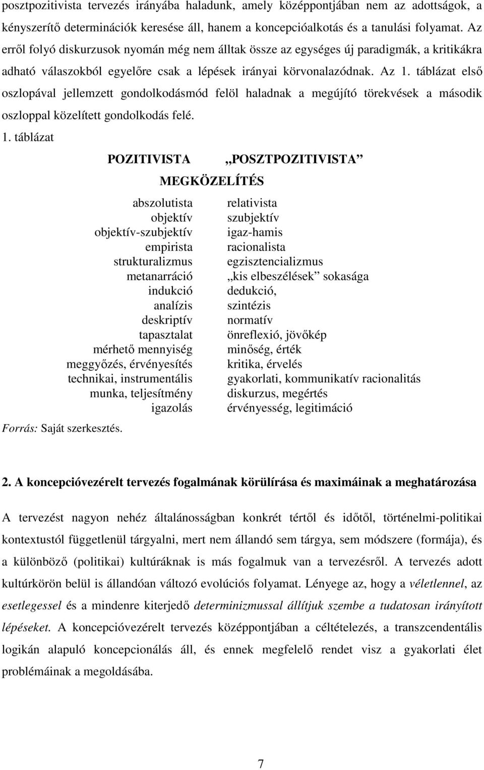 táblázat első oszlopával jellemzett gondolkodásmód felöl haladnak a megújító törekvések a második oszloppal közelített gondolkodás felé. 1.