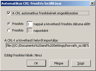 13.1. KGYHSZ visszavonási lista letöltése 1. A Seamonkey böngészőben nyissa meg az alábbi linkeket: http://www.kgyhsz.gov.hu/kgyhsz_ca_20091210.crl 2.